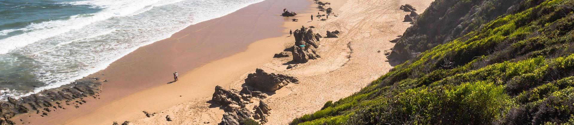 Aerial view of beach near Mossel Bay with nice weather and blue sky