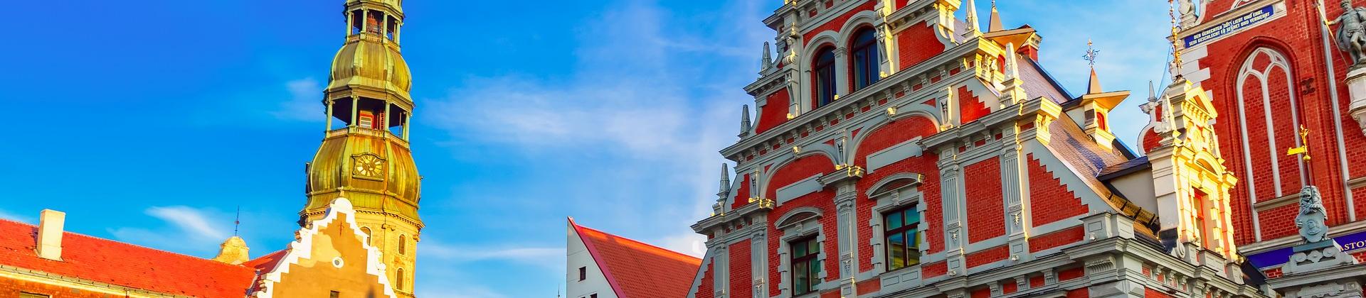 City square in Riga in partly cloudy weather