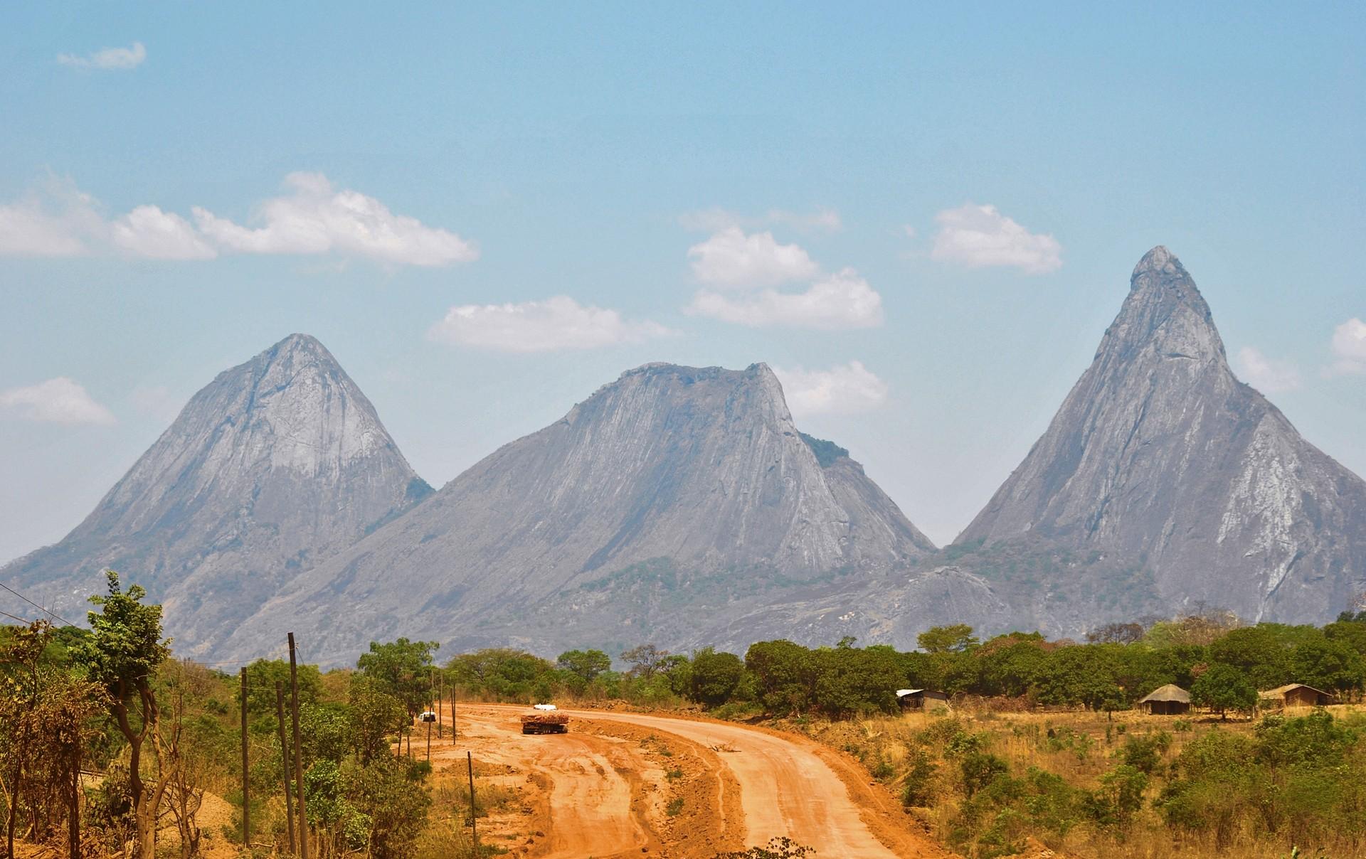 Mountain range in Mozambique in sunny weather with few clouds