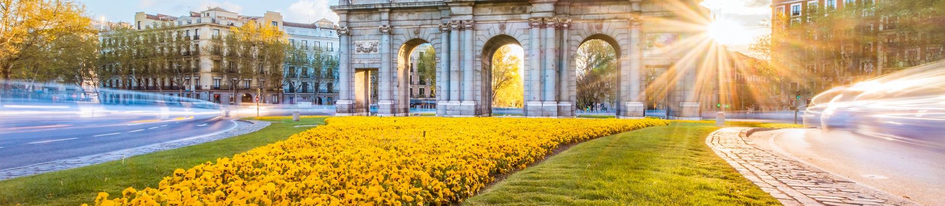 Architecture in Madrid at sunset time