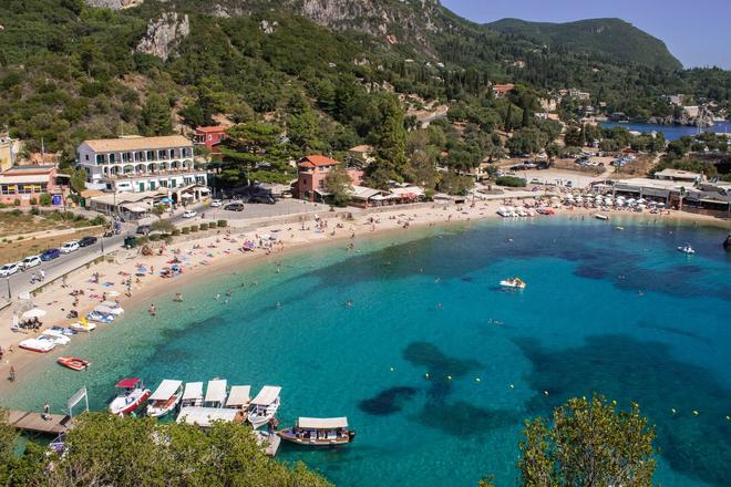 Aerial view of Paleokastritsa in Corfu