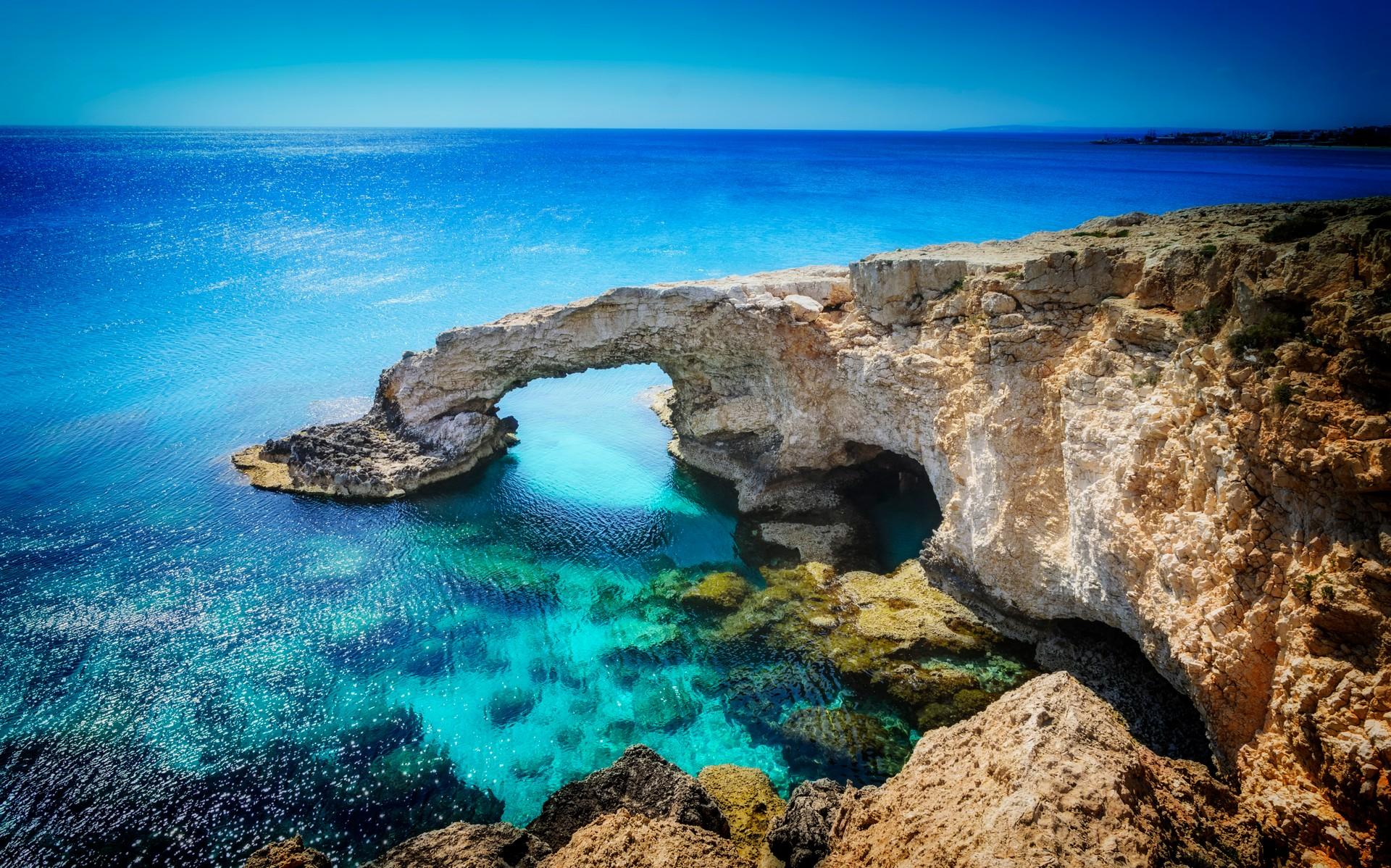 Beach with turquise water near Ayia Napa with nice weather and blue sky