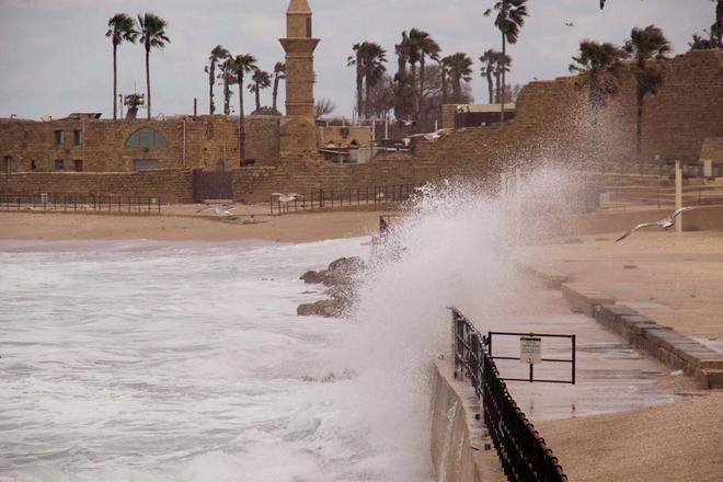 View of sea and the city of Caesarea Maritima in Israel