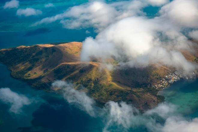 An aerial view of one of Fiji's islands