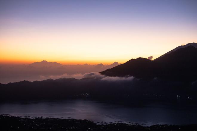 Mount Batur in Bali covered with clouds