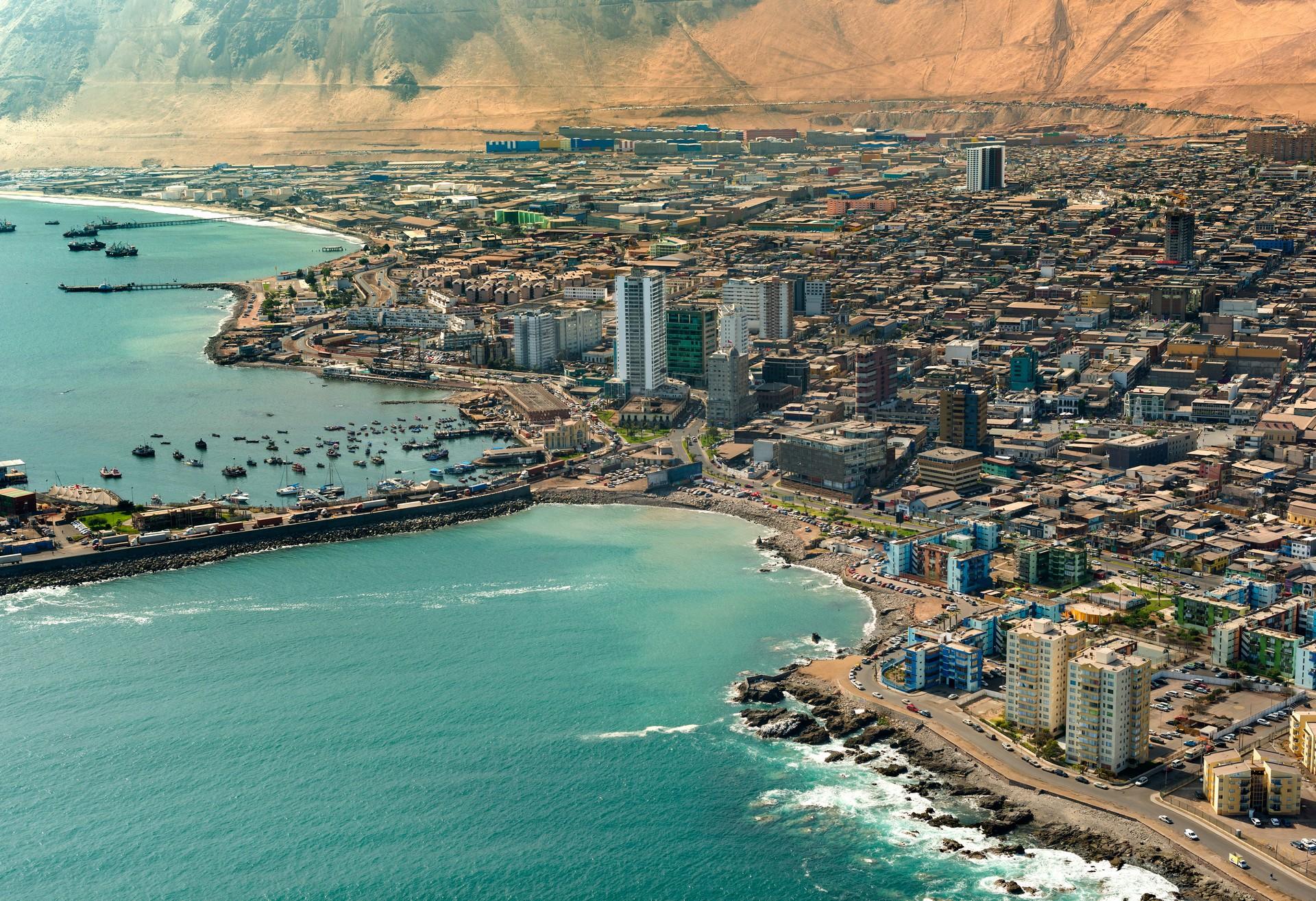 Aerial view of port in Iquique