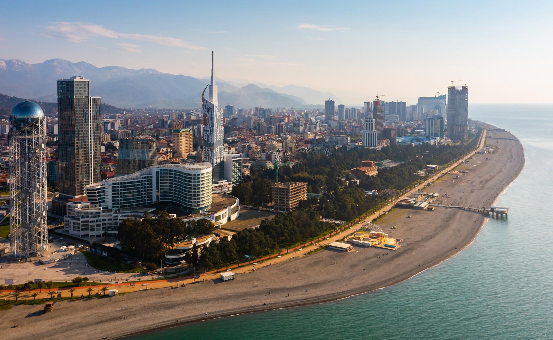Aerial view of architecture in Batumi on a sunny day with some clouds