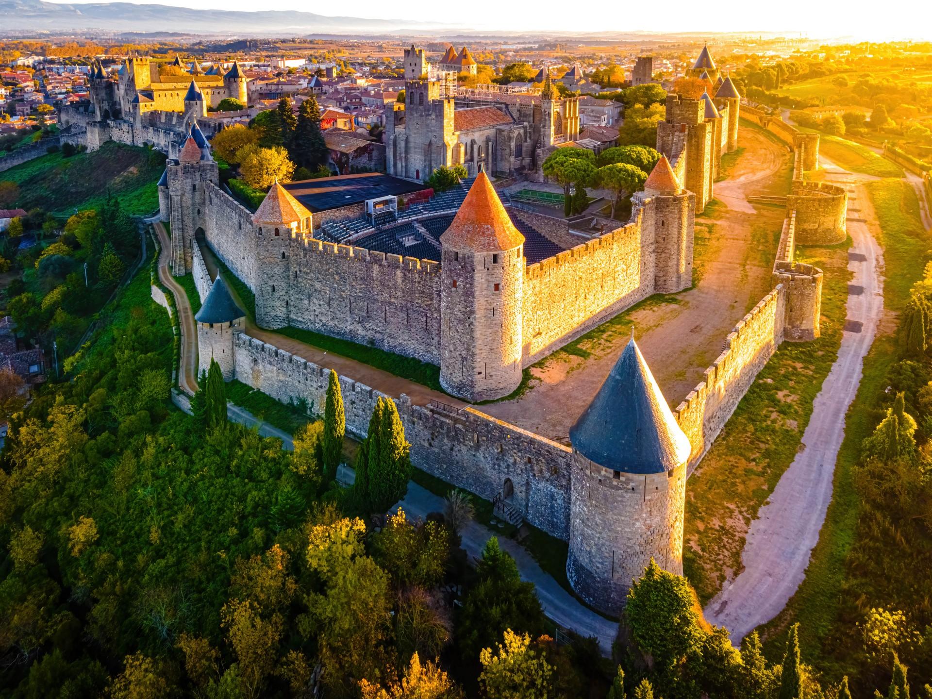 Aerial view of architecture in Carcassonne
