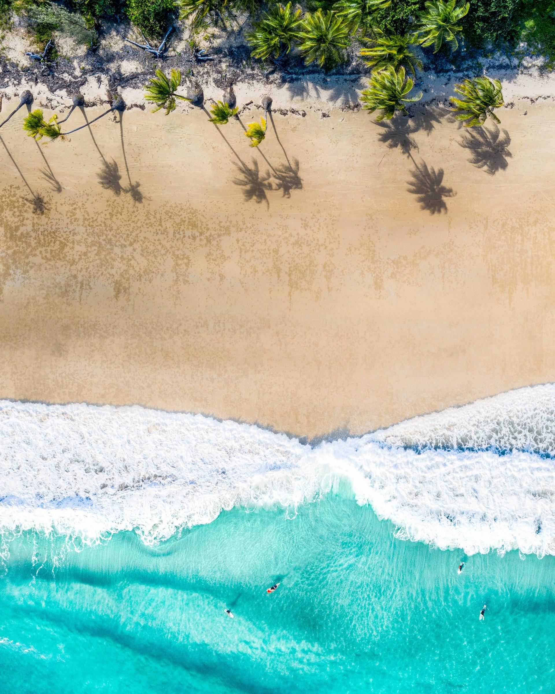 Aerial view of amazing beach with turquise water in Mission Beach