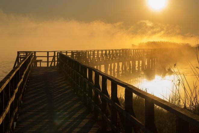 Sunrise over Federsee, Germany.