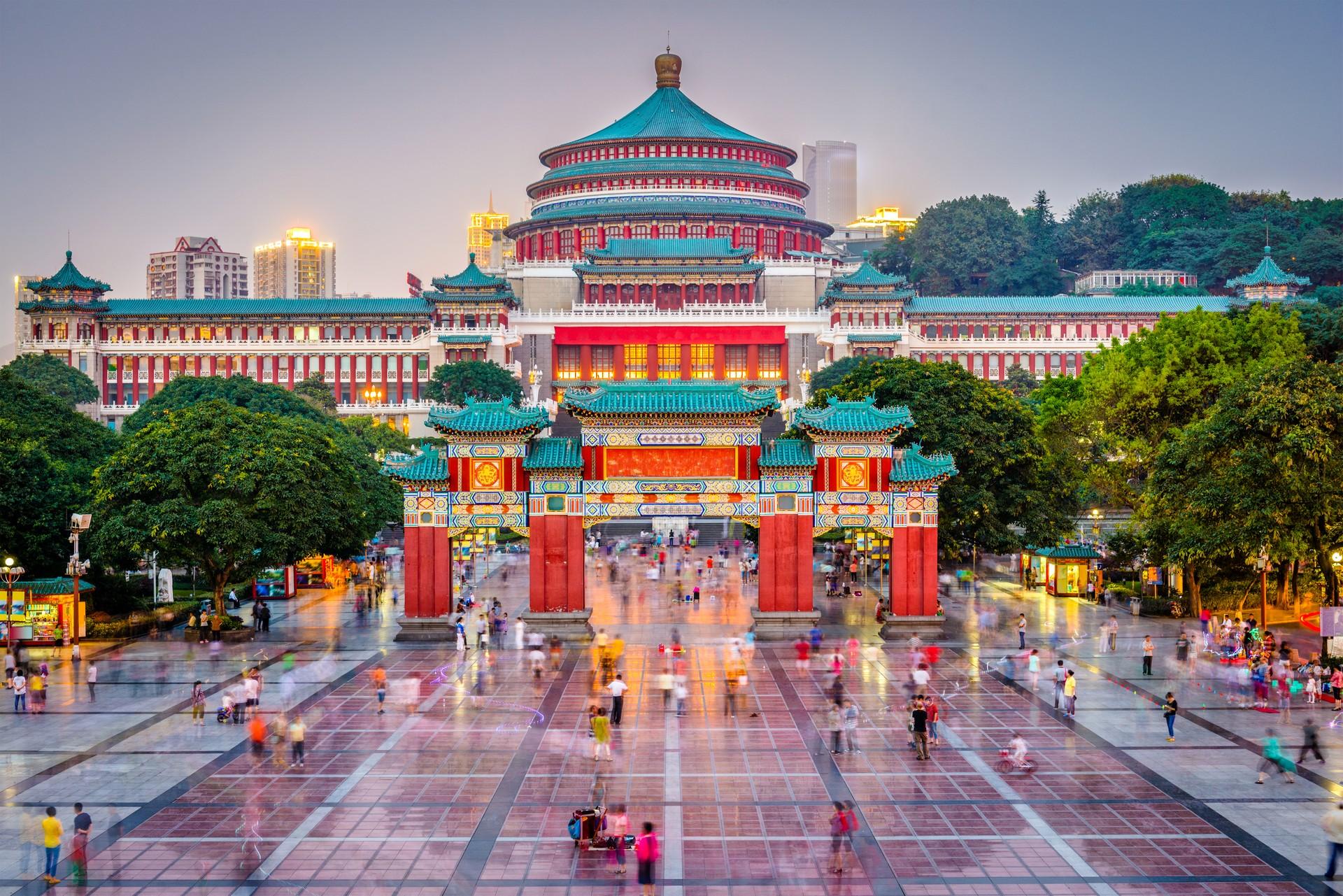 Architecture in Chongqing at sunset time