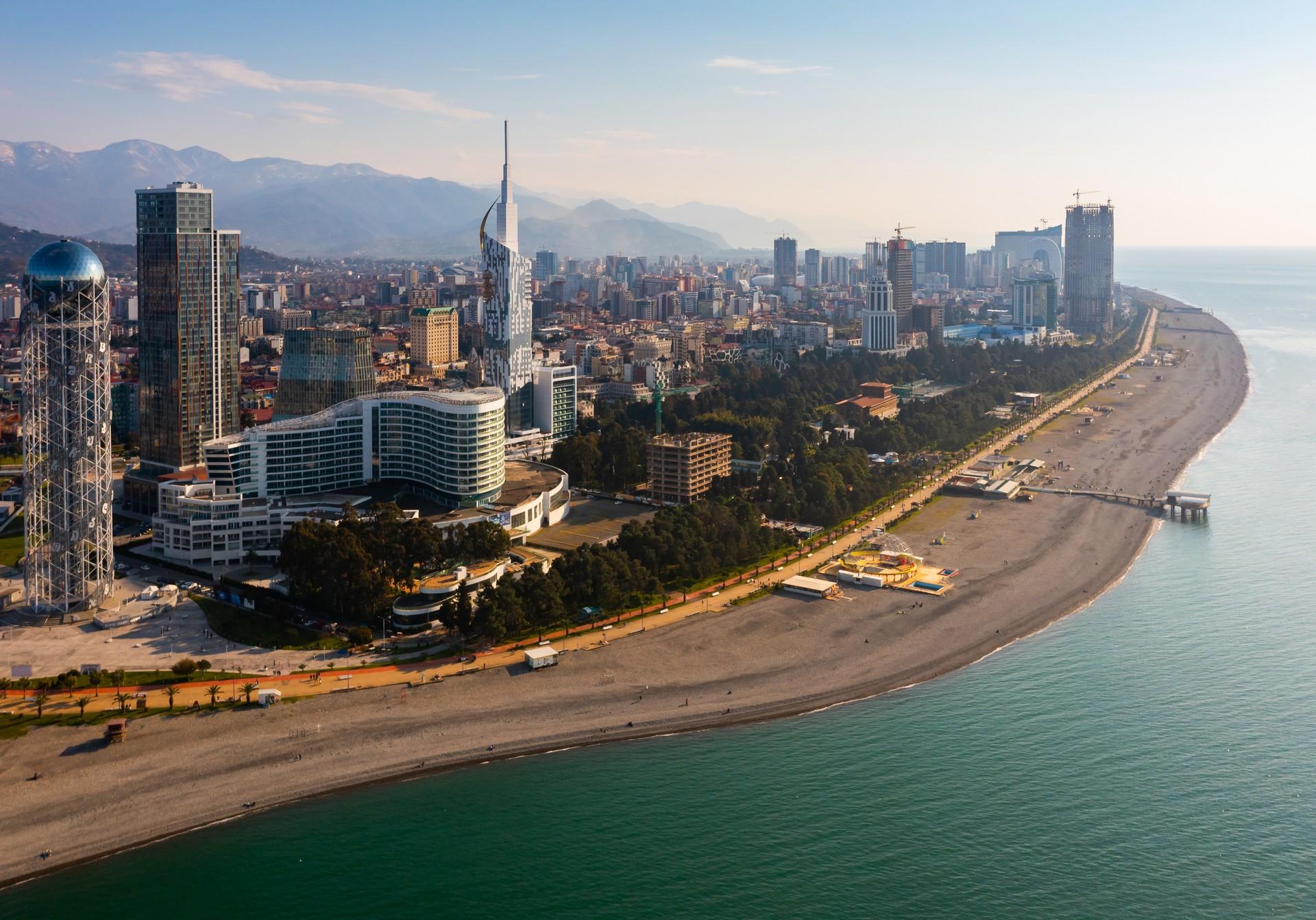 Aerial view of architecture in Batumi on a sunny day with some clouds
