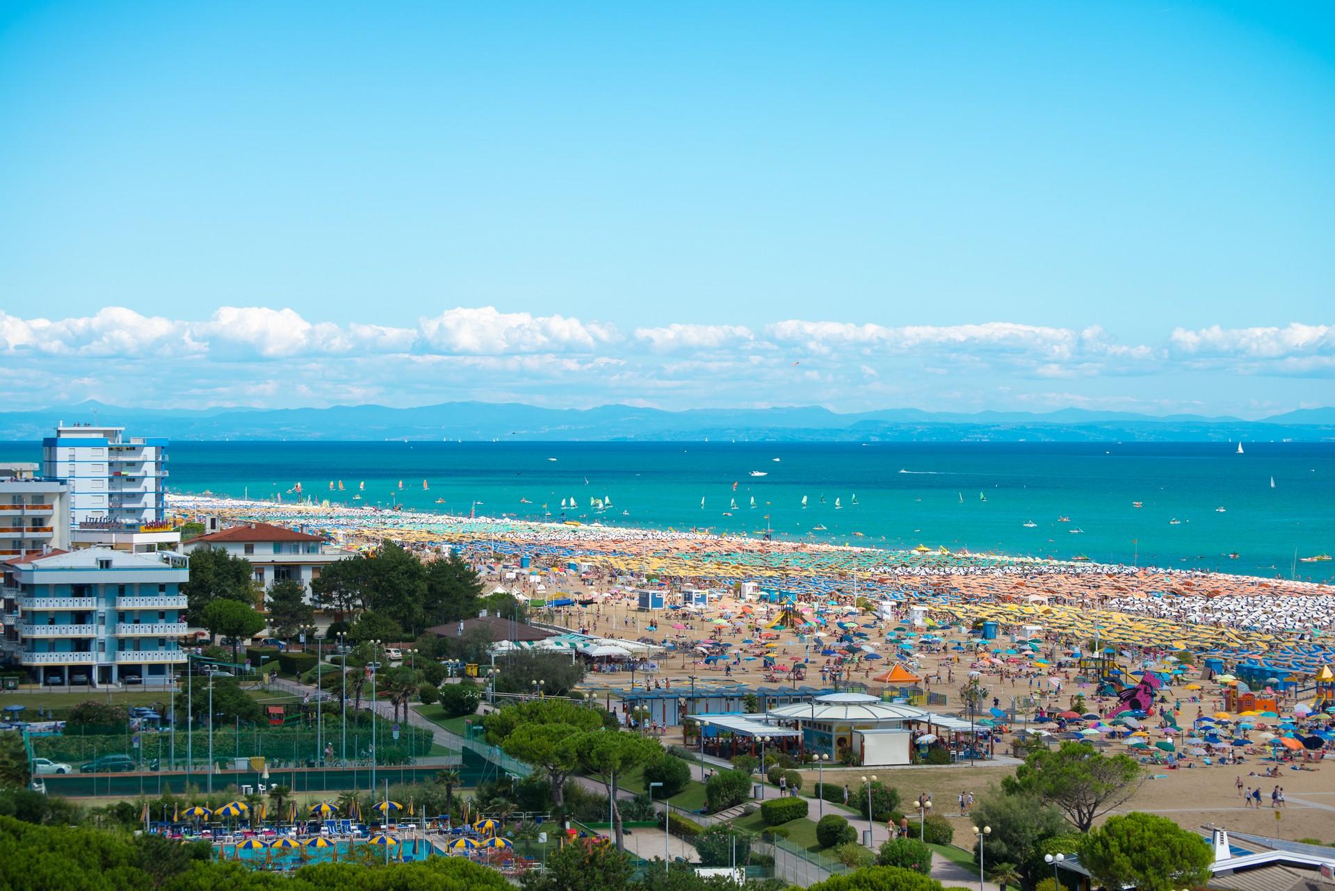 Aerial view of countryside in Bibione on a sunny day with some clouds