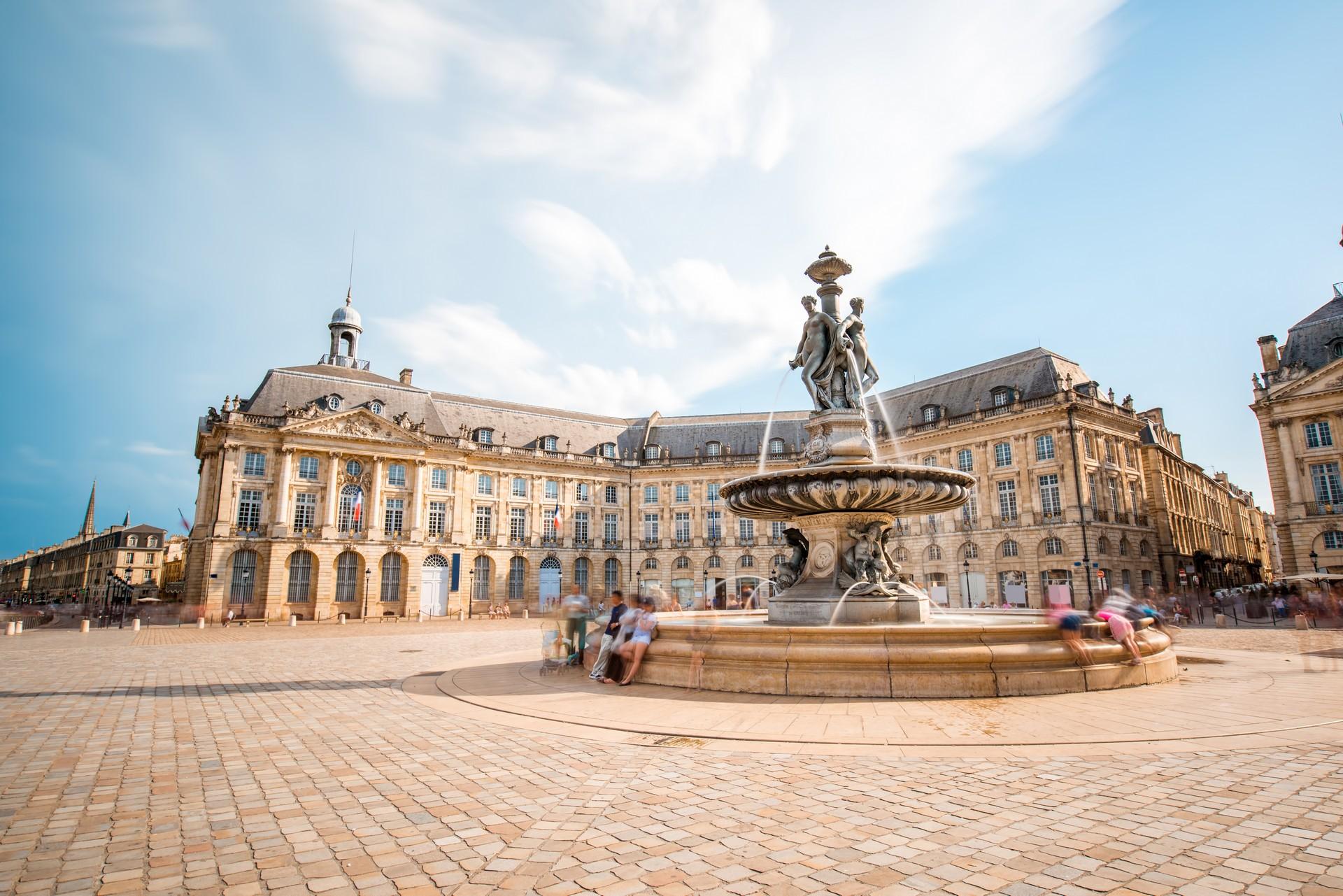 City square in Bordeaux on a sunny day with some clouds