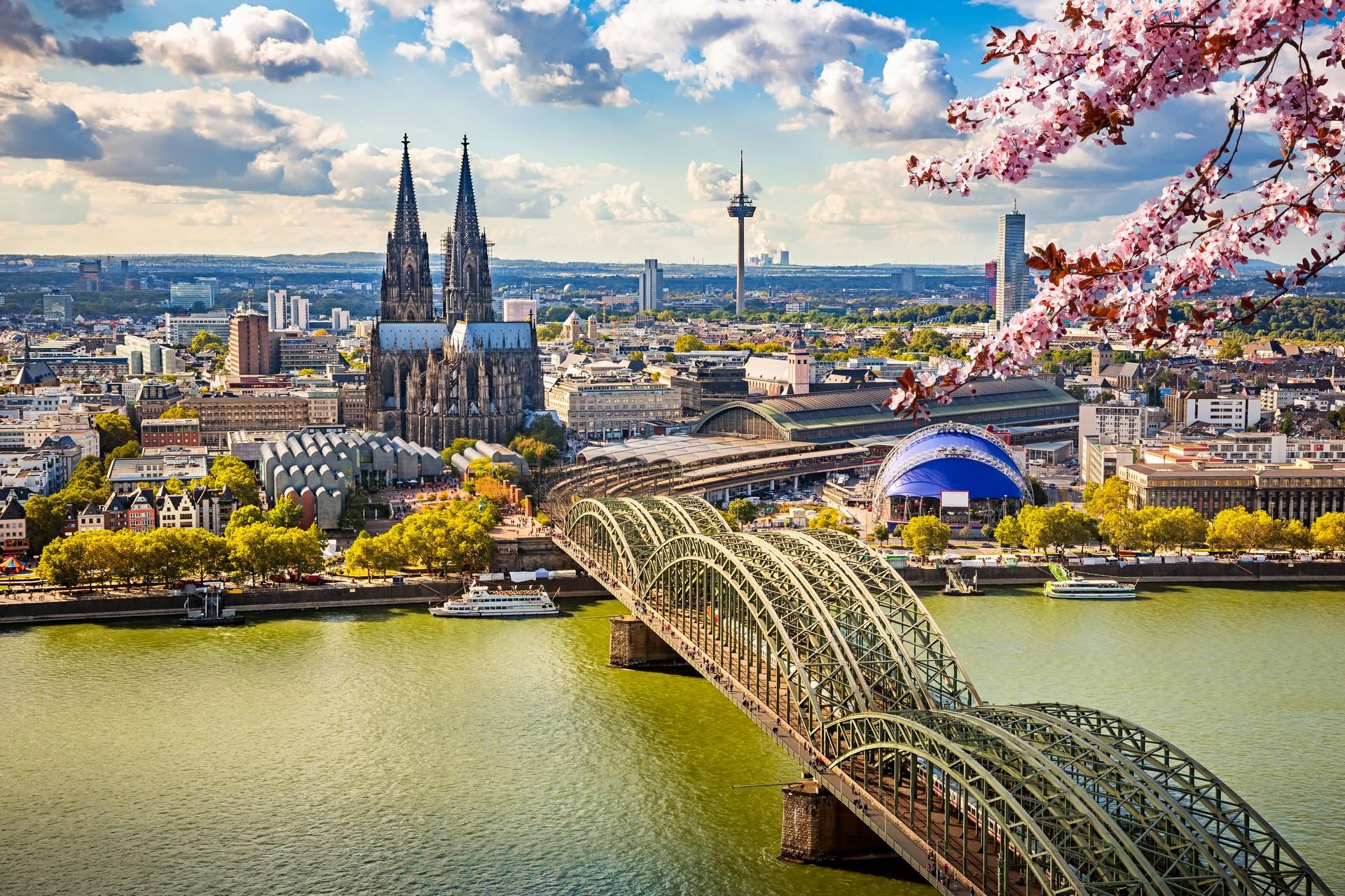 Architecture in Cologne in sunny weather with few clouds