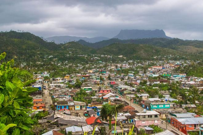 An aerial view of the city of Baracoa, Cuba