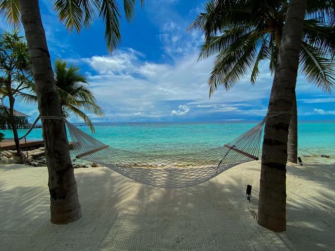 Hammock on the beach in the Maldives.