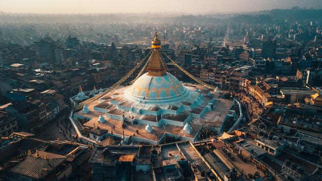 Stupa Bodhnath in Kathmandu from above.