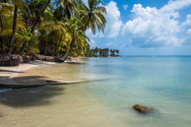 Laguna de Perlas - Nicaragua: beach in the shade of palm trees.