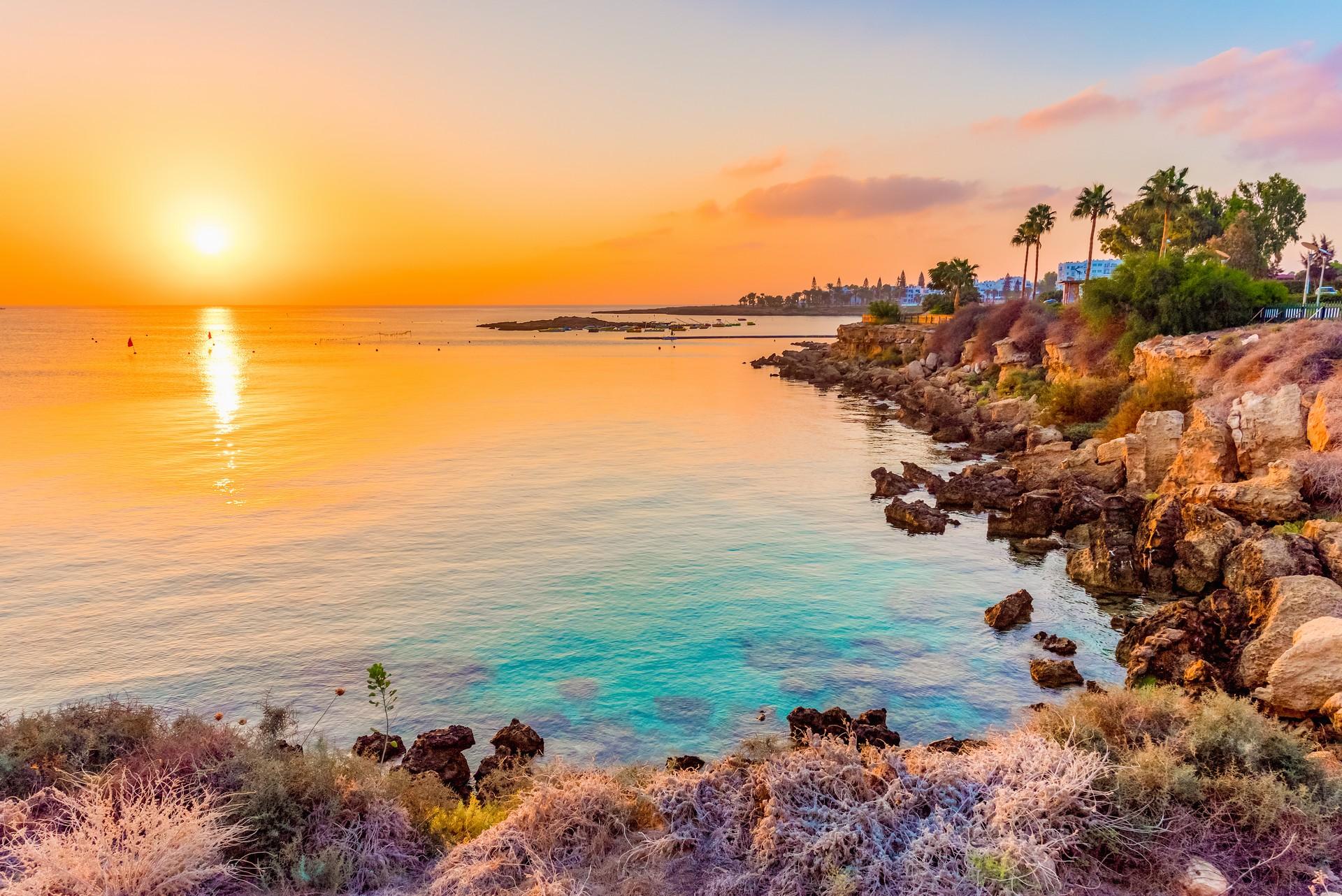 Beach in Protaras at sunset time