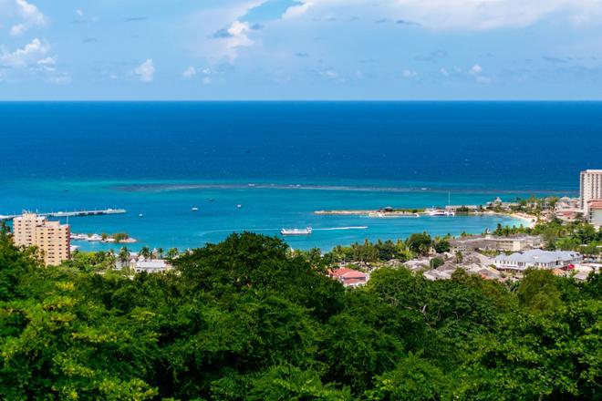 View of the town of Ocho Rios and the sea