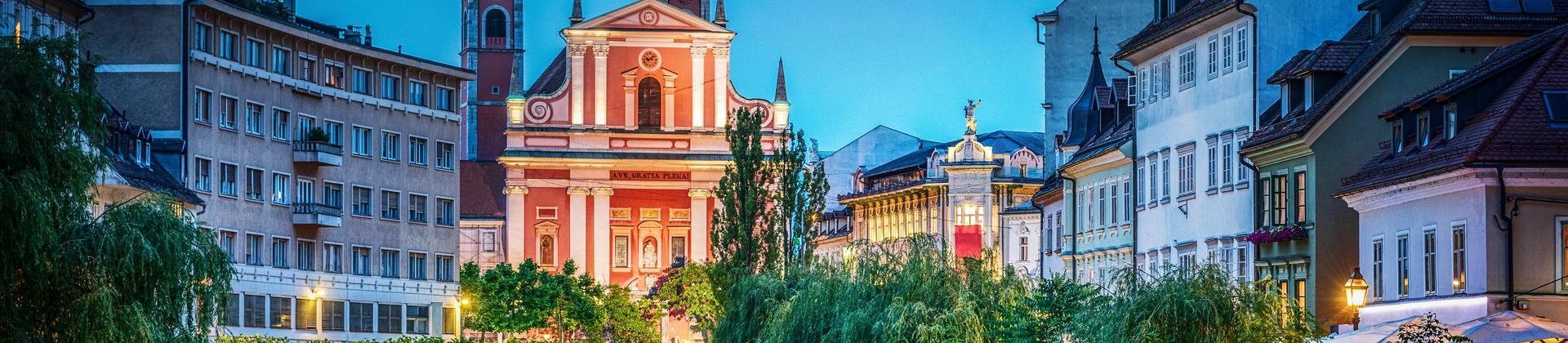 Architecture in Ljubljana at dawn