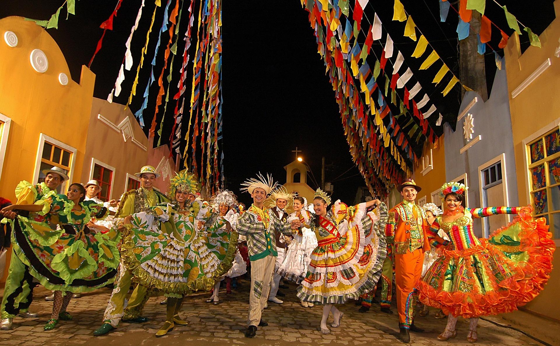 People on the street at the Brazilian carnival.