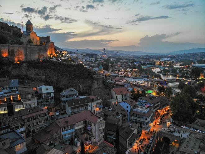 Tbilisi, Georgia: view of the city streets at sunset.