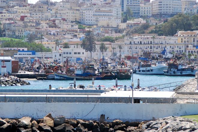 Moroccan port of Tangier with boats.