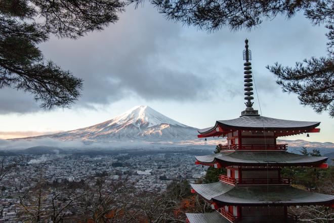 View of Mount Fuji from Fujinomiya, Shizuoka, Japan.