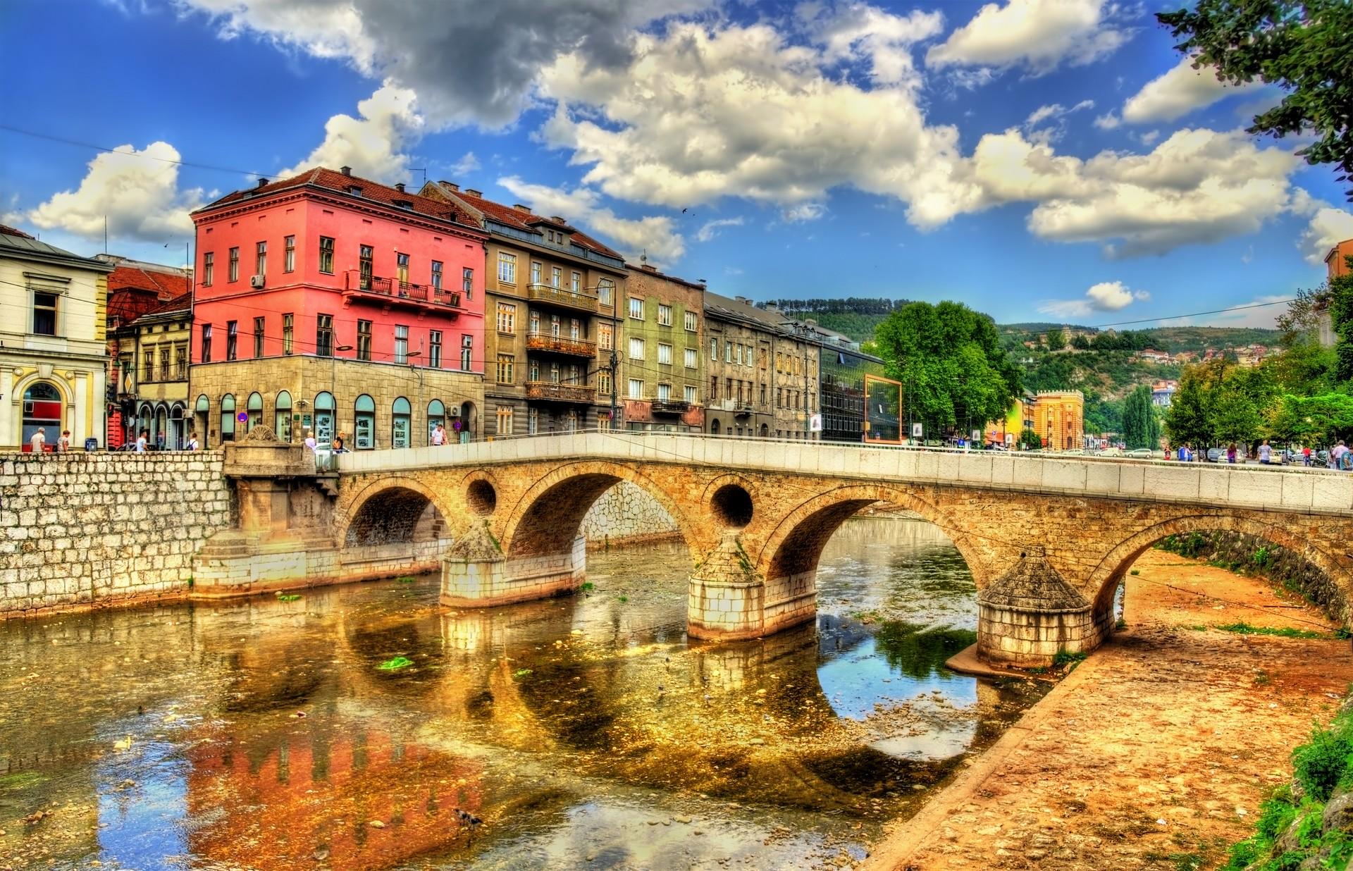 Bridge in Sarajevo at sunset time