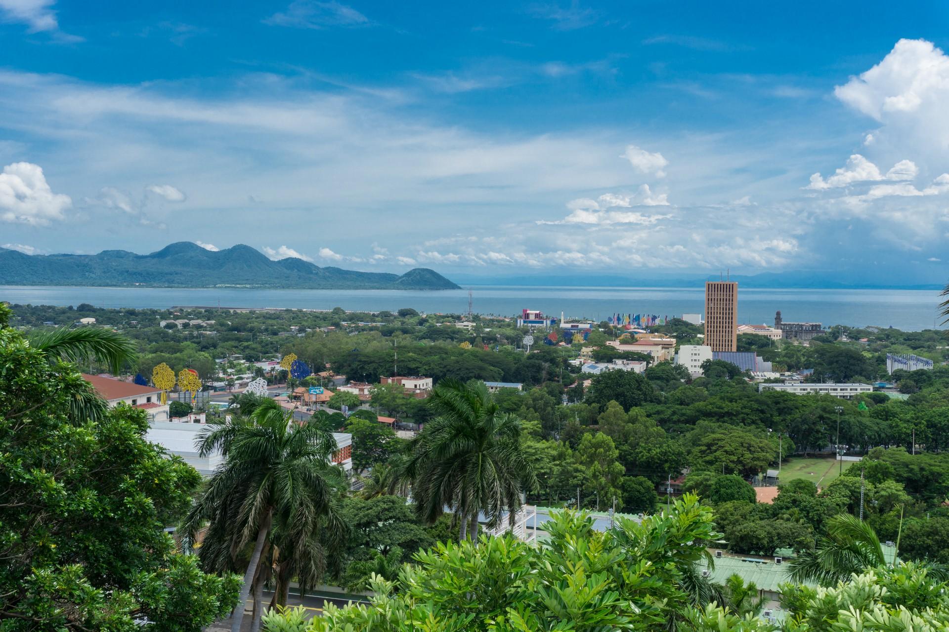 Aerial view of countryside in Managua in partly cloudy weather