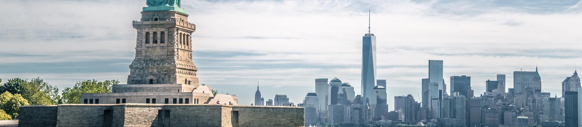 Port in New York with cloudy sky