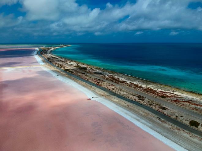 Typical local salt lagoons on Bonaire island, from which salt is extracted, which in some periods creates the pyramids.