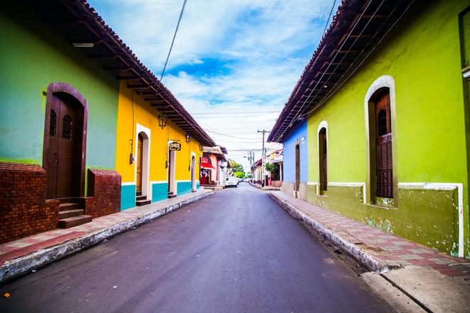 Streets with colorful houses in Nicaragua.