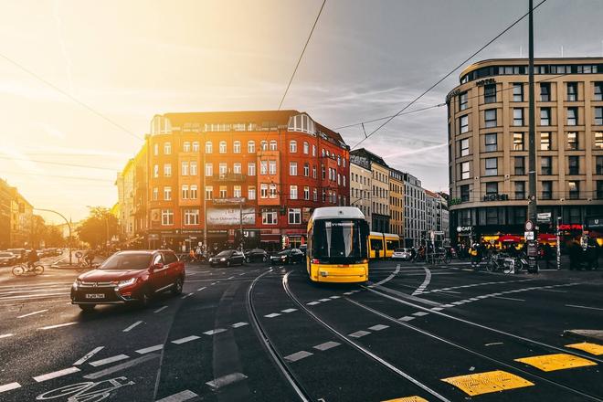 View of Berlin's transport and houses in the background