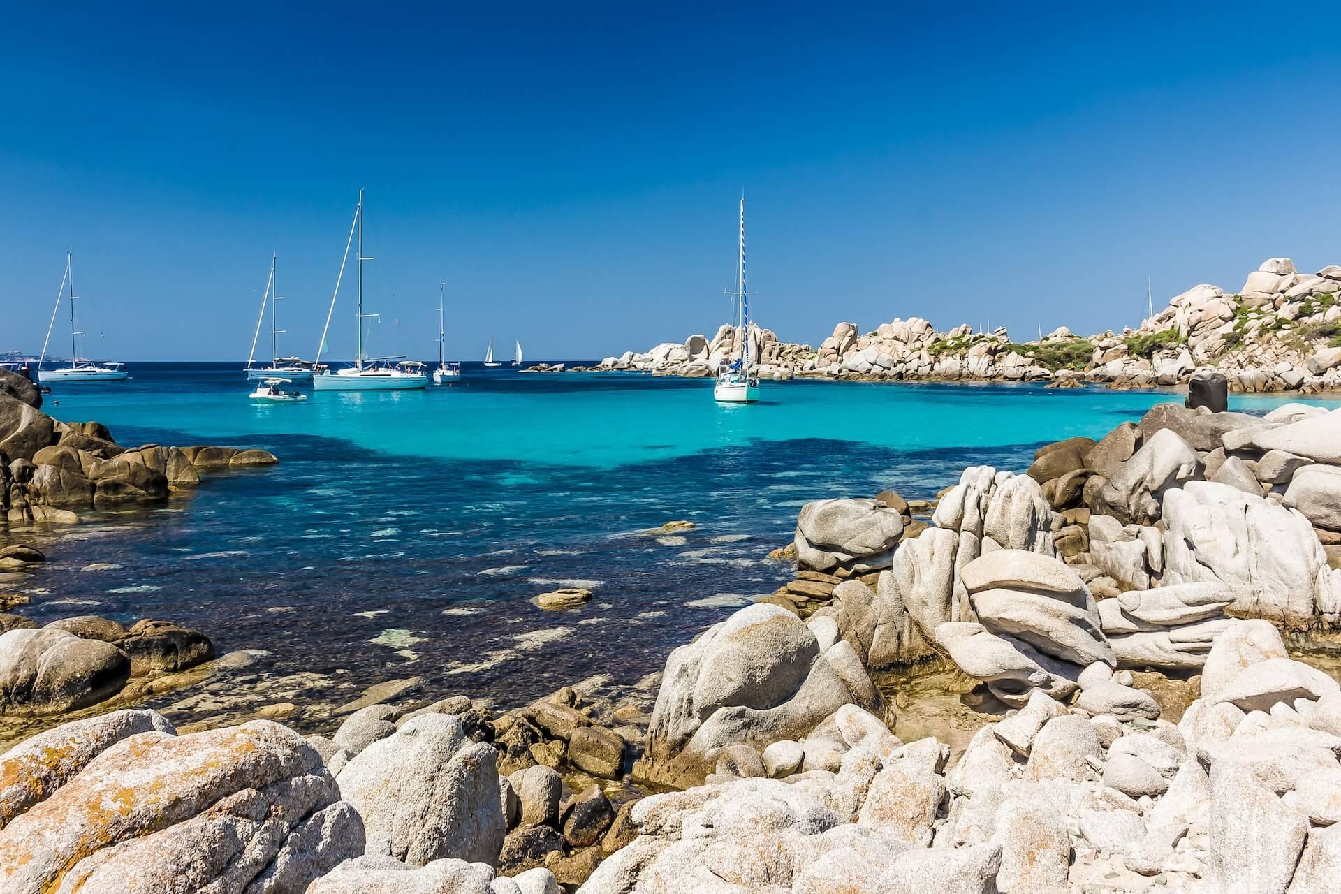 View of a bay and ships in Corsica
