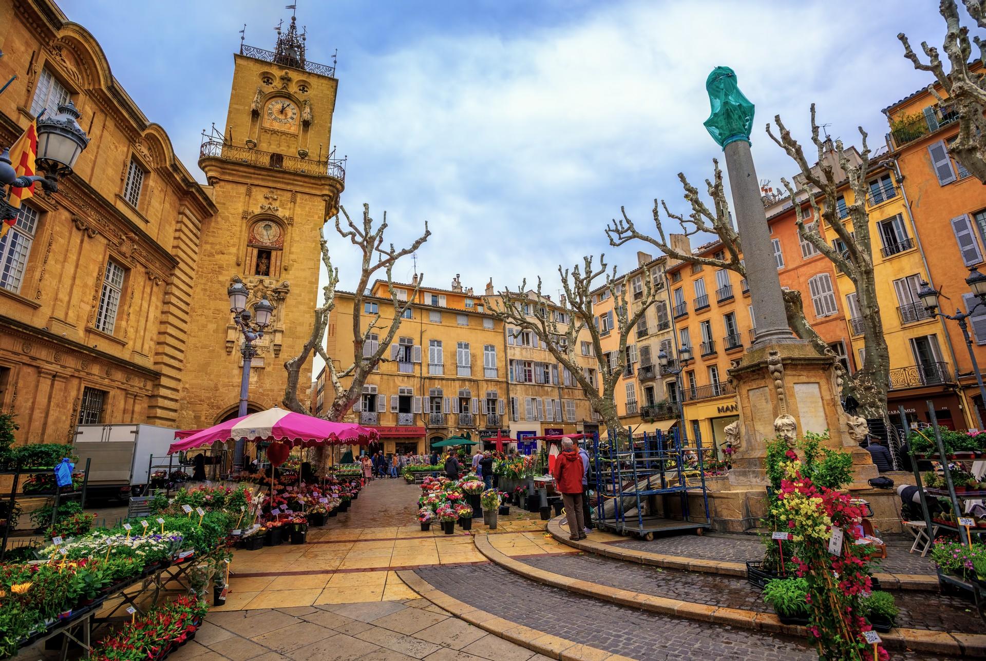 Architecture in Aix-en-Provence on a day with cloudy weather