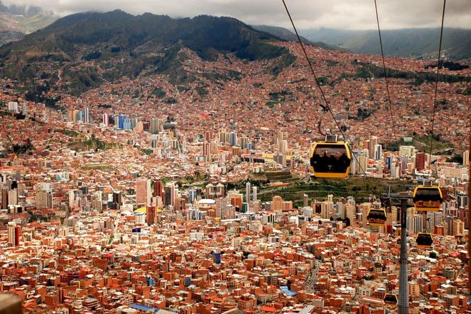 A cable car above the beautiful city of La Paz, Bolivia
