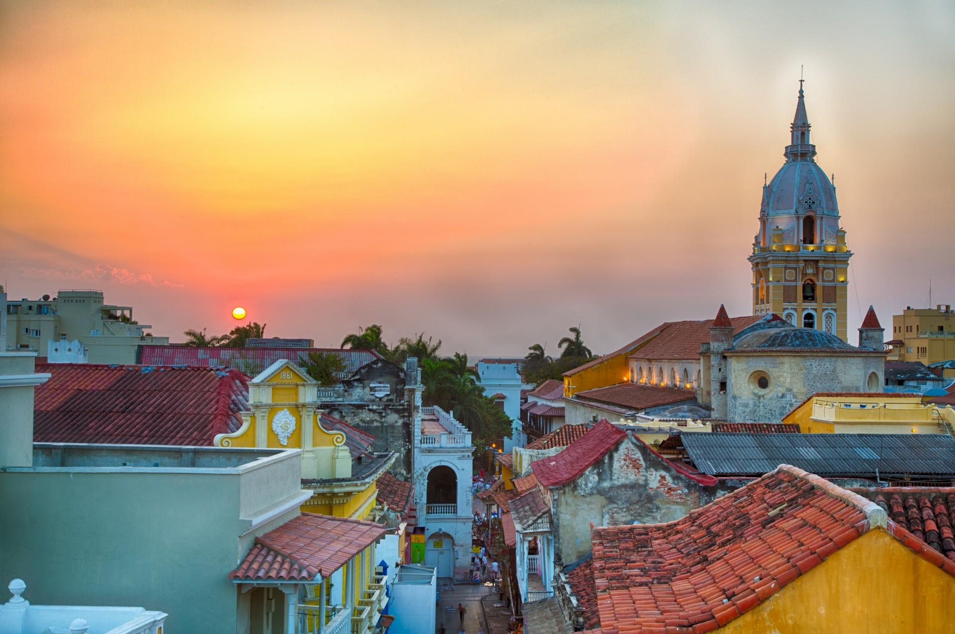 Architecture in Cartagena at sunset time