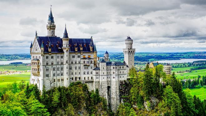 Neuschwansein Castle on a rocky cliff in Germany.