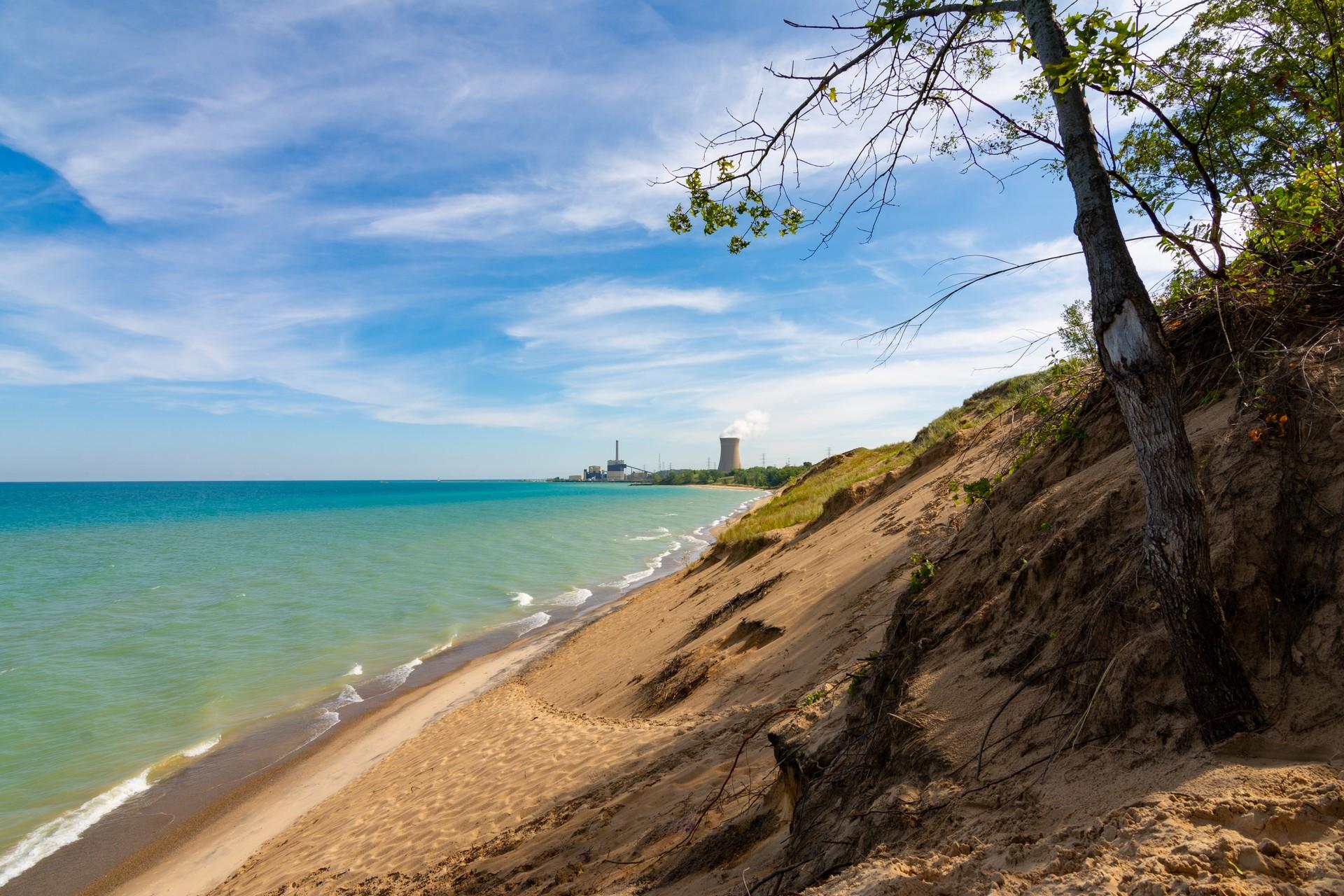 Beach near Michigan City on a cloudy day