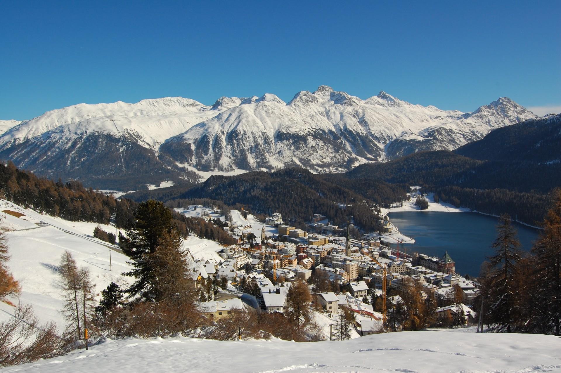 Mountain range in St. Moritz with nice weather and blue sky