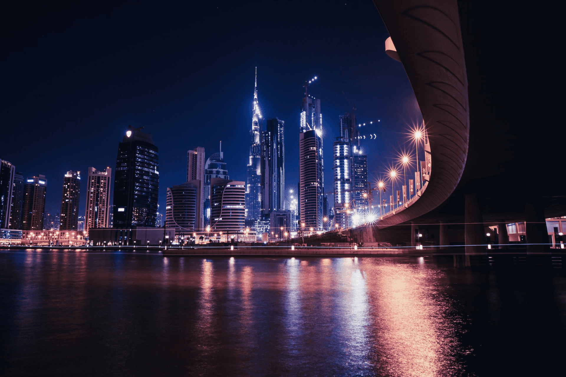 The night city of Dubai in United States of Emirates