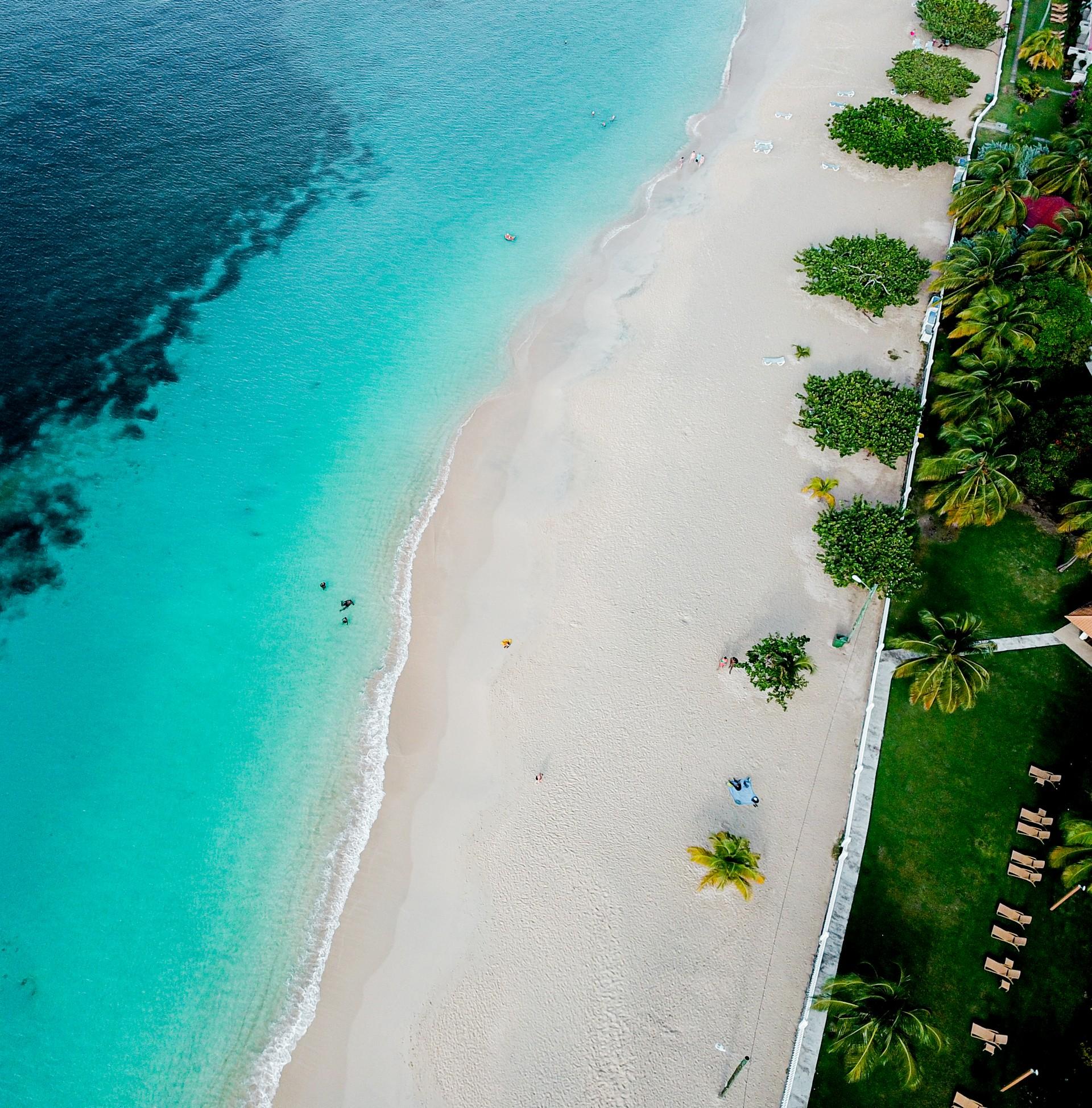 Aerial view of amazing beach in Grenada
