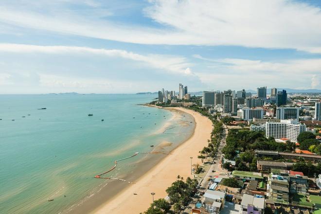 View of the city beach and a sea in Pattaya