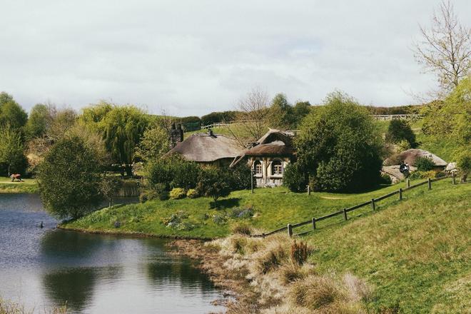 View of the Hobbiton village in New Zealand