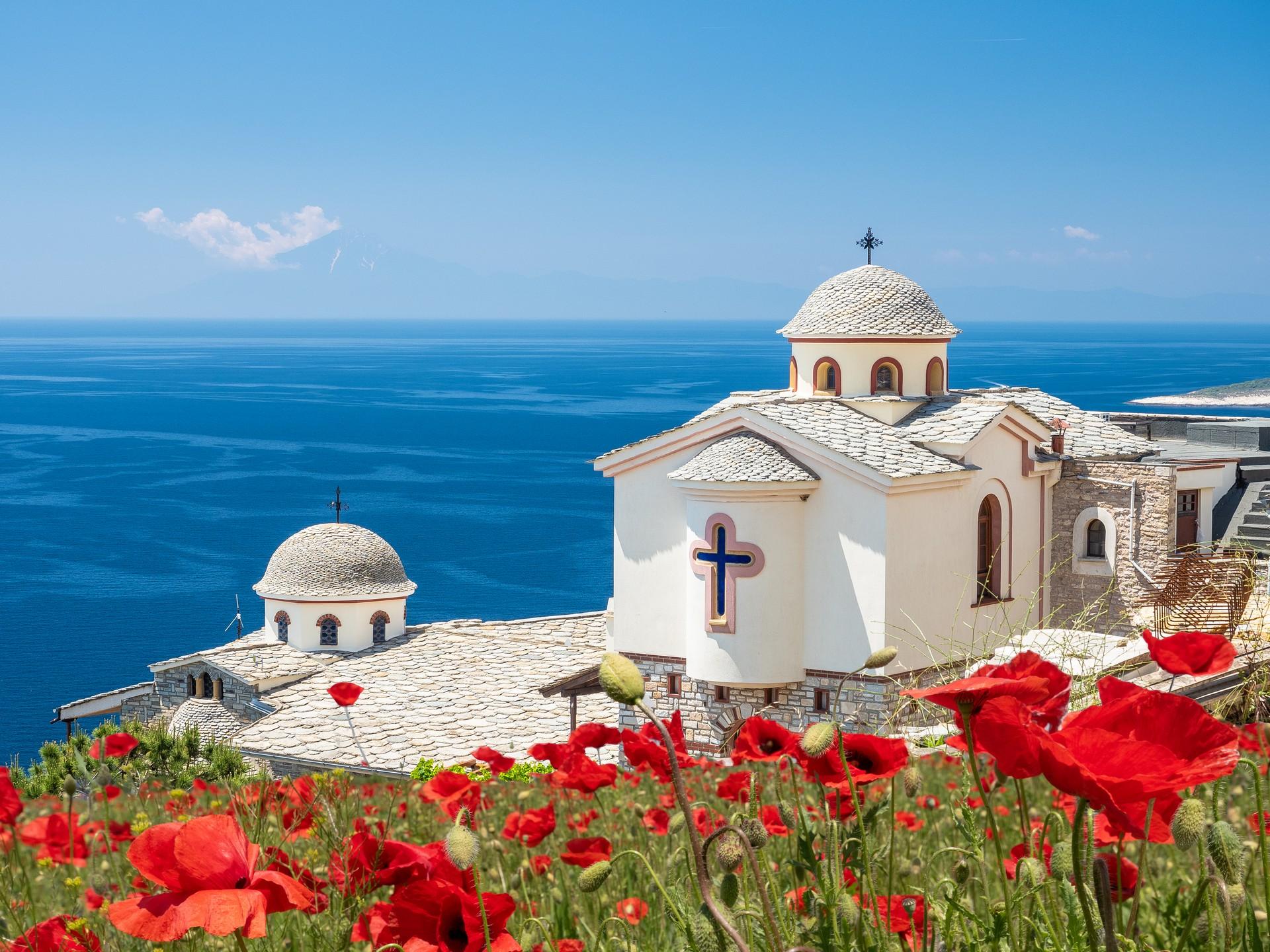 Architecture in Thasos in partly cloudy weather