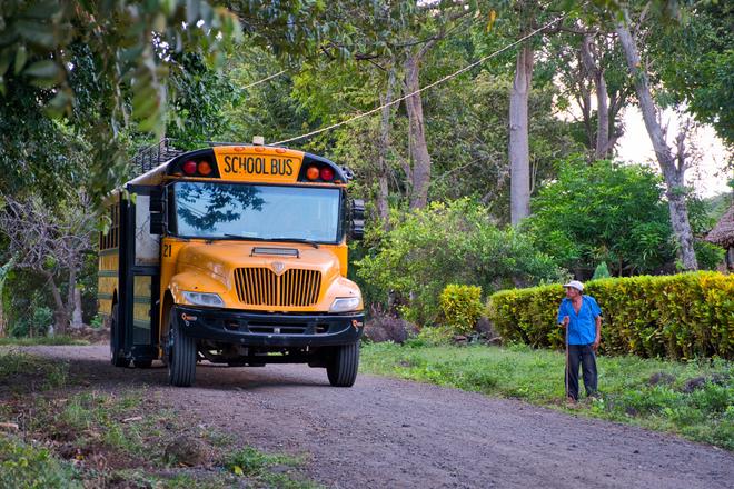 School bus and local man in Nicaragua.