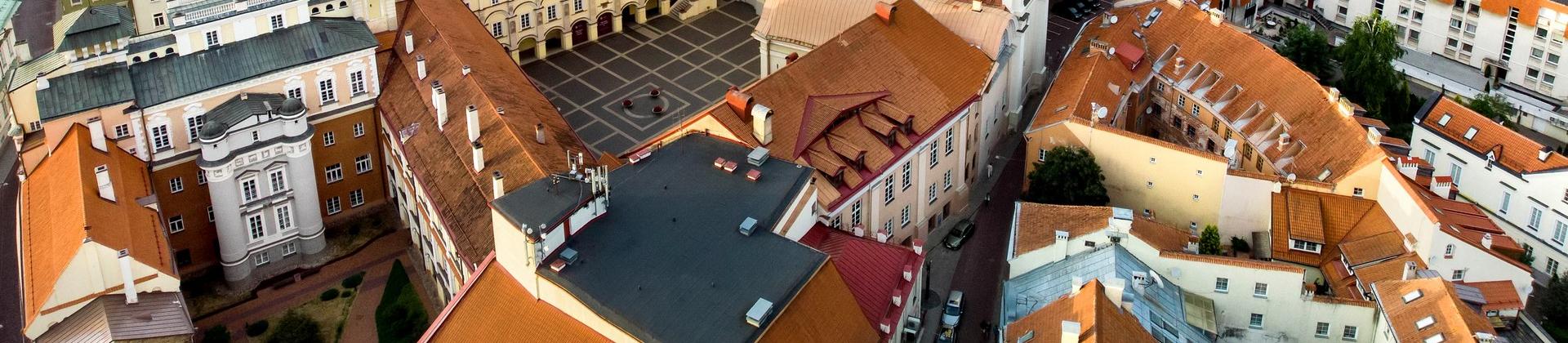 Aerial view of architecture in Vilnius on a cloudy day